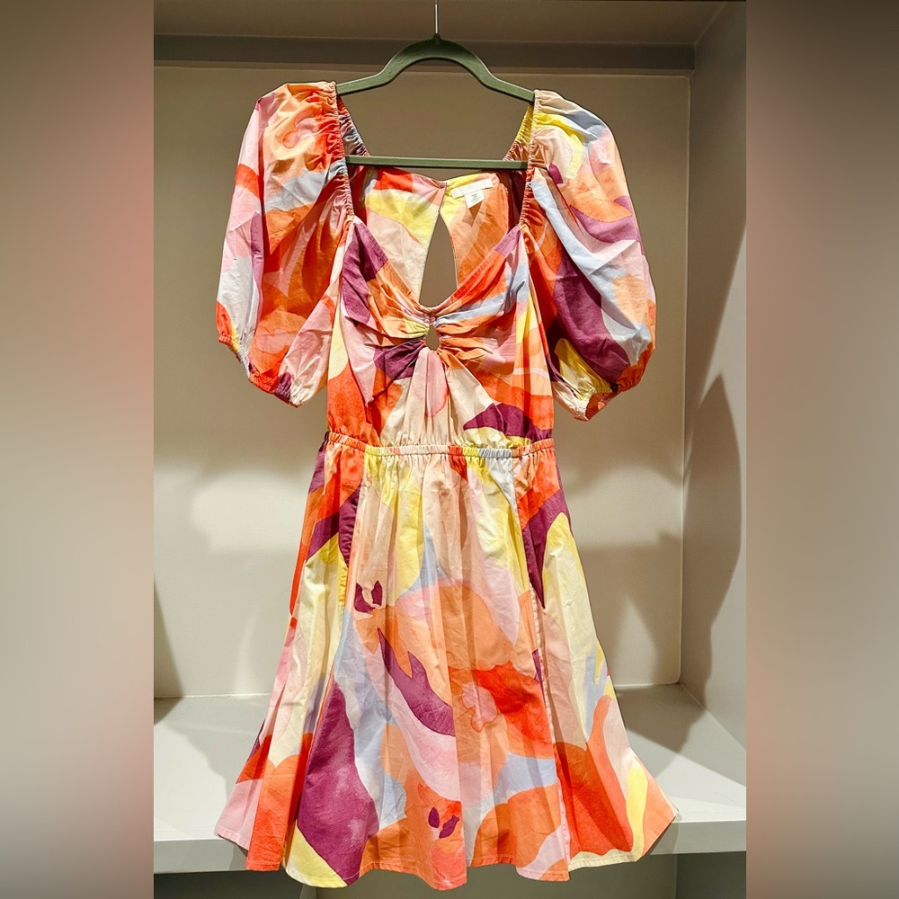 H&M Pink and Orange Puff Sleeve Sundress